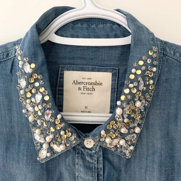 Abercrombie & Fitch Jewel Collar Denim Shirt Blouse - Picture 2 of 7
